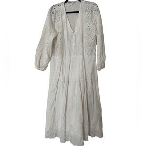 Zara white long sleeve eyelet maxi dress